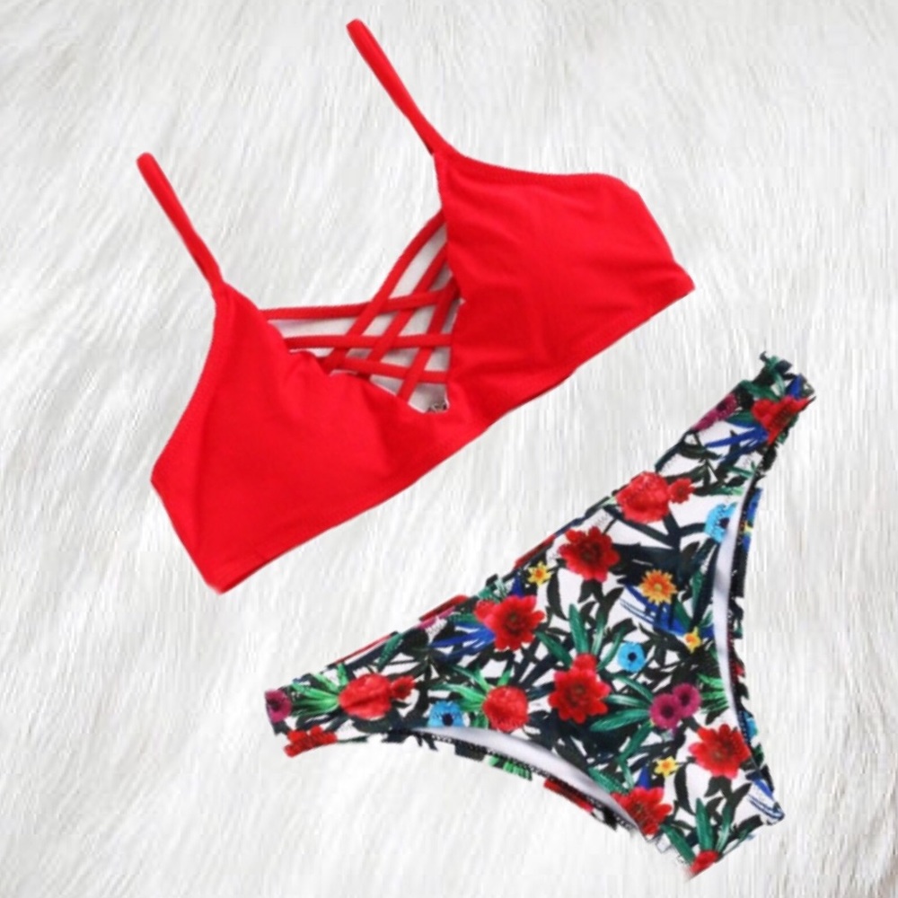 CLAIRE Red & Floral Bikini - Picture 2 of 4